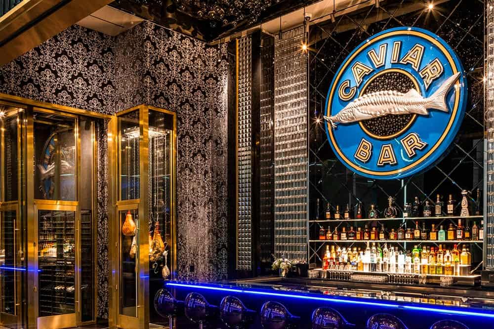 inside the bar of Aqua Seafood & Caviar Restaurant