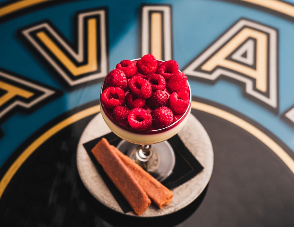 Panna Cotta on Aqua Seafood & Caviar Restaurant Table