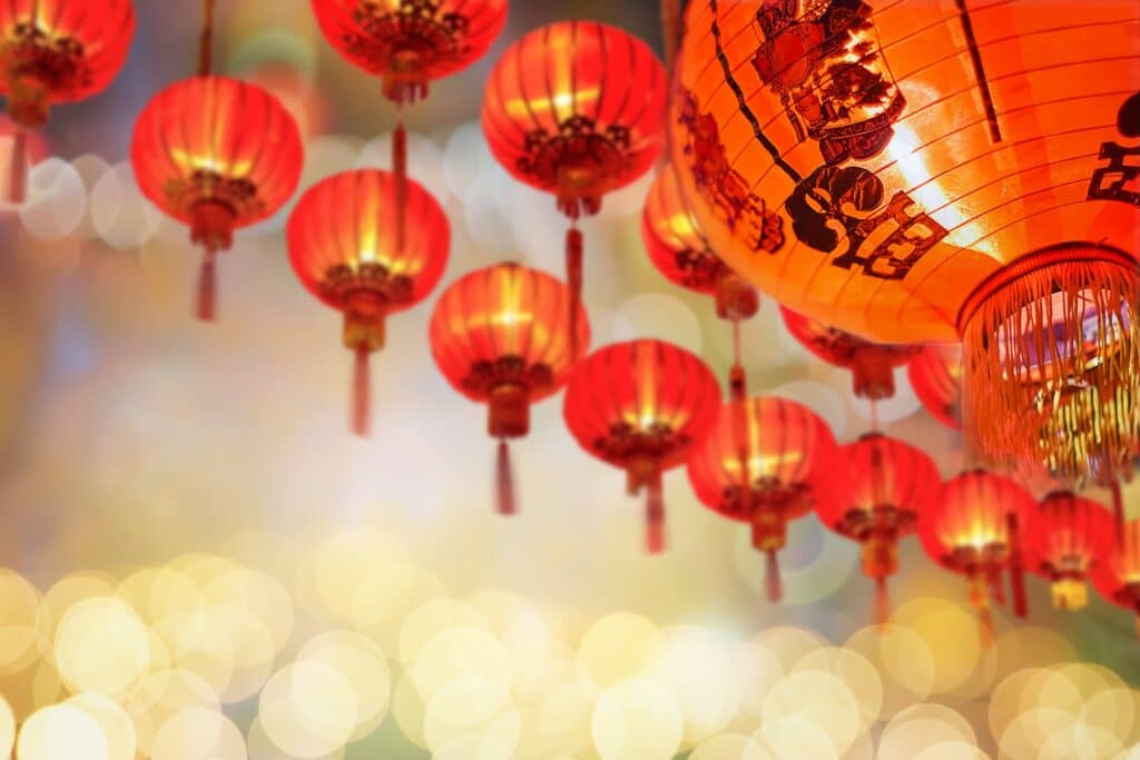 Red Chinese lanterns hanging for the lunar new year