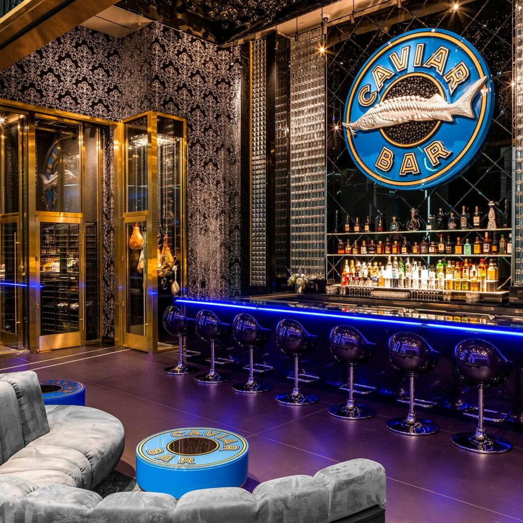 The bar at Aqua Seafood & Caviar Restaurant.