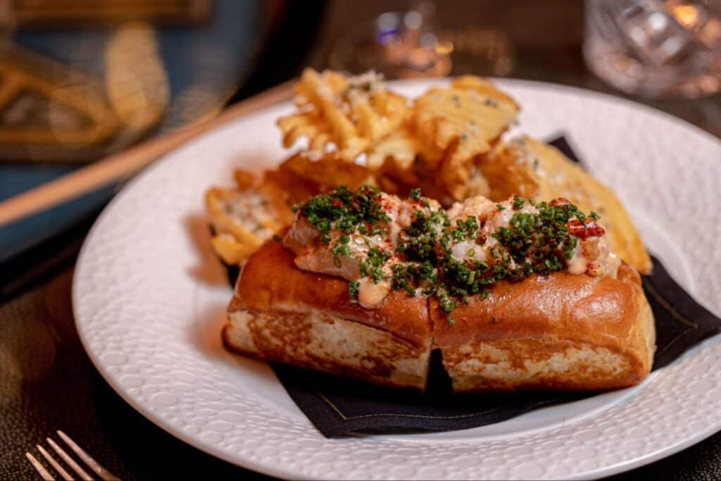 A lobster roll from a seafood restaurant in Las Vegas, Aqua Seafood & Caviar Restaurant.