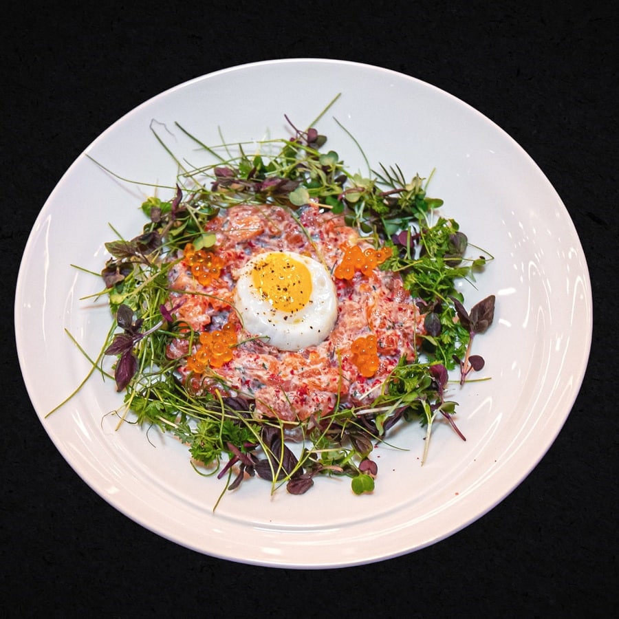 salmon tartare at the Aqua Seafood & Caviar Restaurant