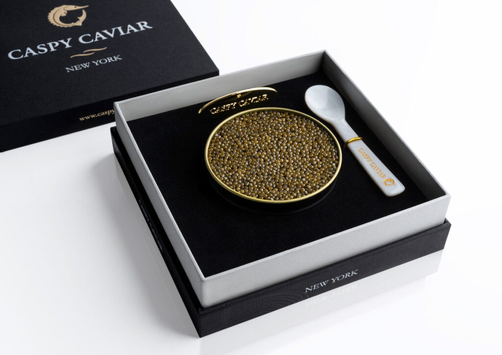 to go caviar in box with spoon