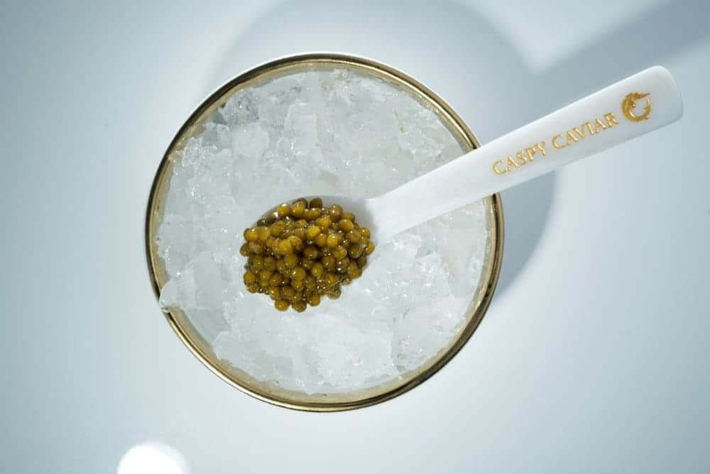 caviar on spoon above ice