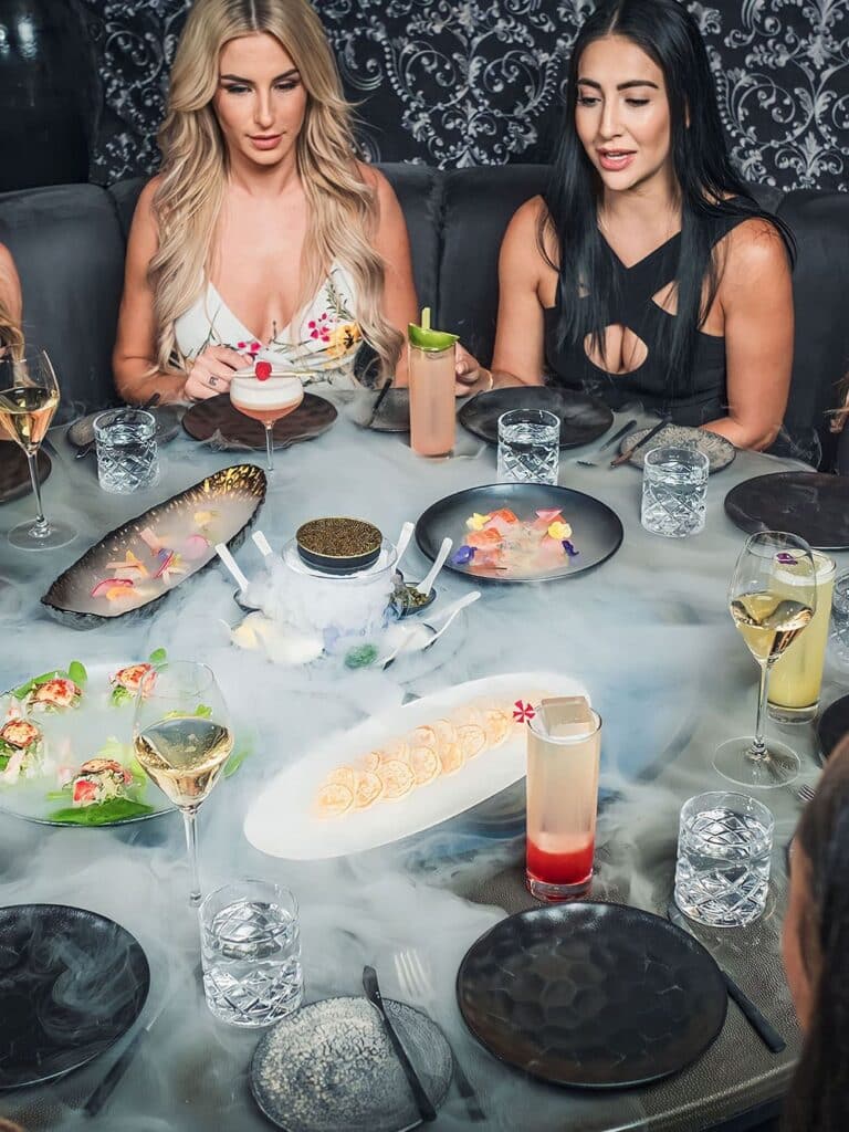 Ladies at Aqua Seafood & Caviar Restaurant enjoying a night out