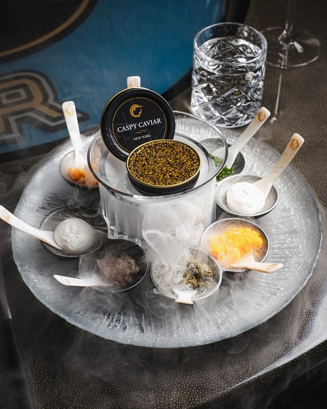 Caspy caviar on dry ice at Aqua Seafood & Caviar Restaurant .