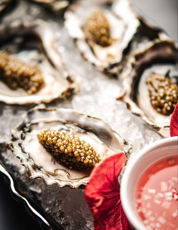 Caviar on oysters from Aqua Seafood & Caviar Restaurant.