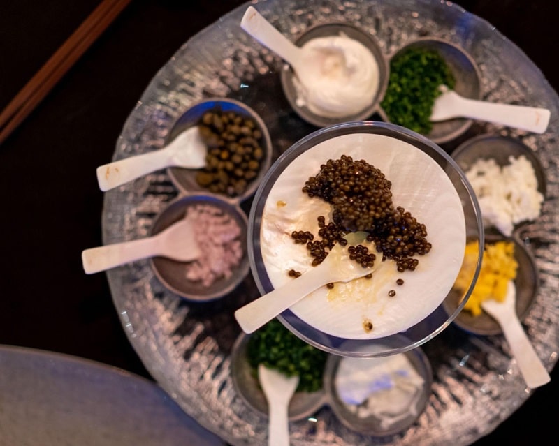 Caviar with sides at Aqua Seafood & Caviar Restaurant.