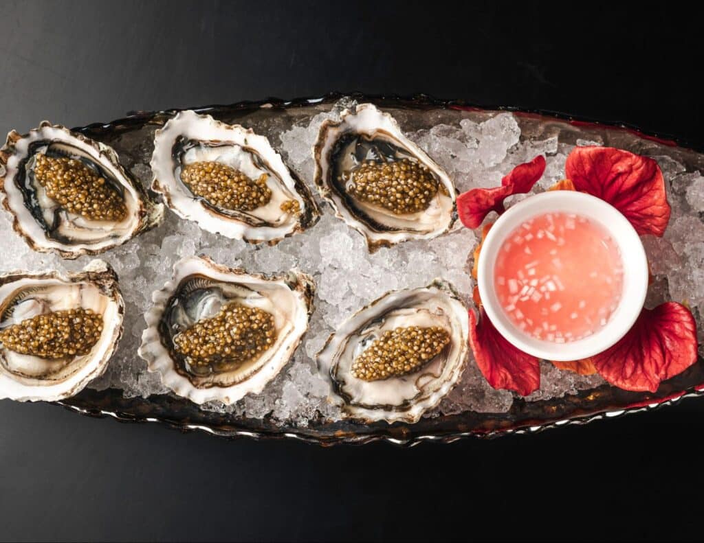 Oysters on ice from Aqua Seafood & Caviar Restaurant .