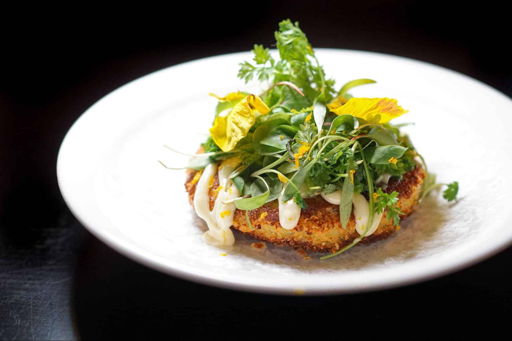 A crab cake from Aqua Seafood & Caviar Restaurant.